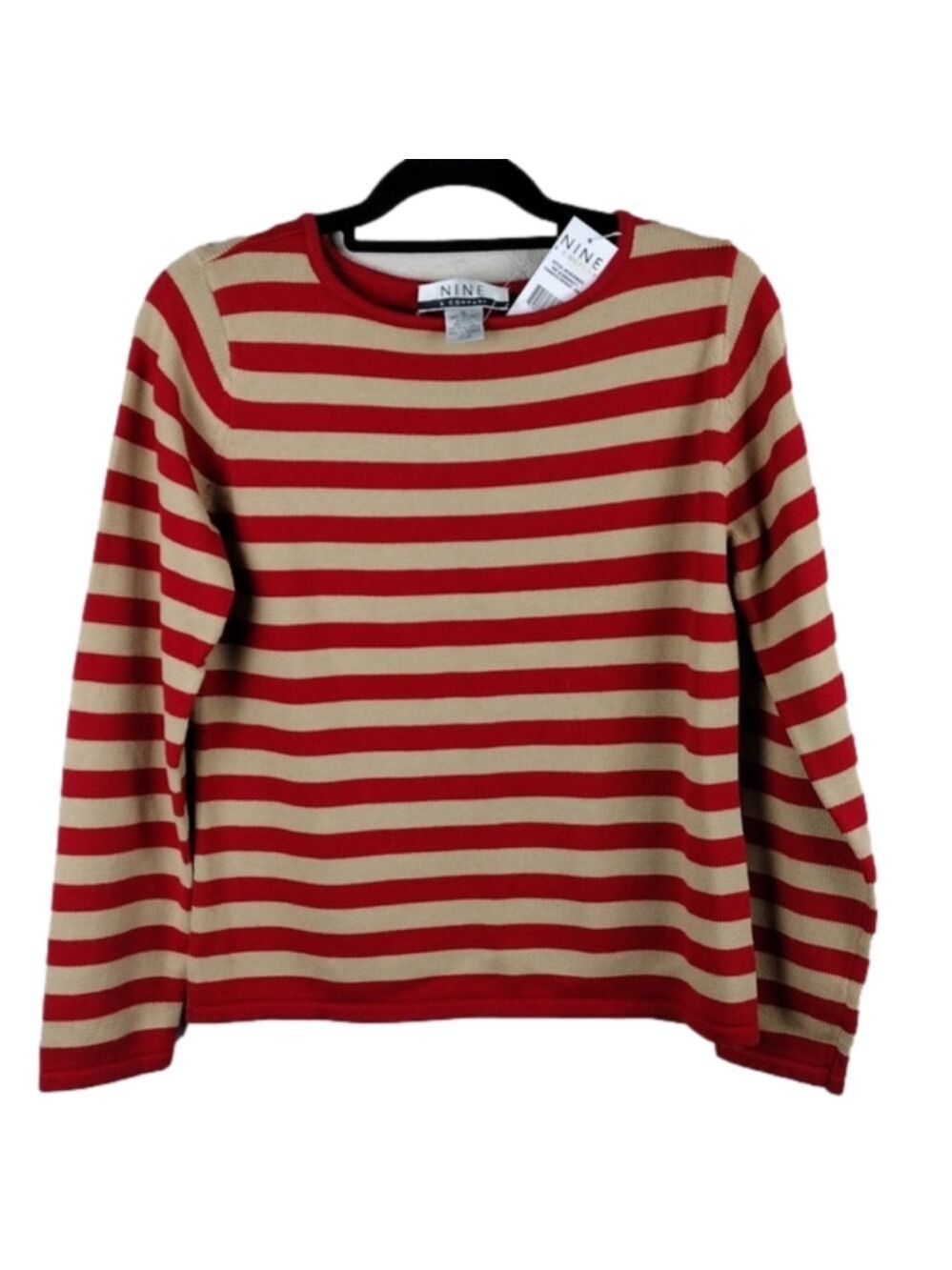 Nine & Company Lucky Stripe Tomato Wheat Boat Neck Long Sleeve Sweater N…
